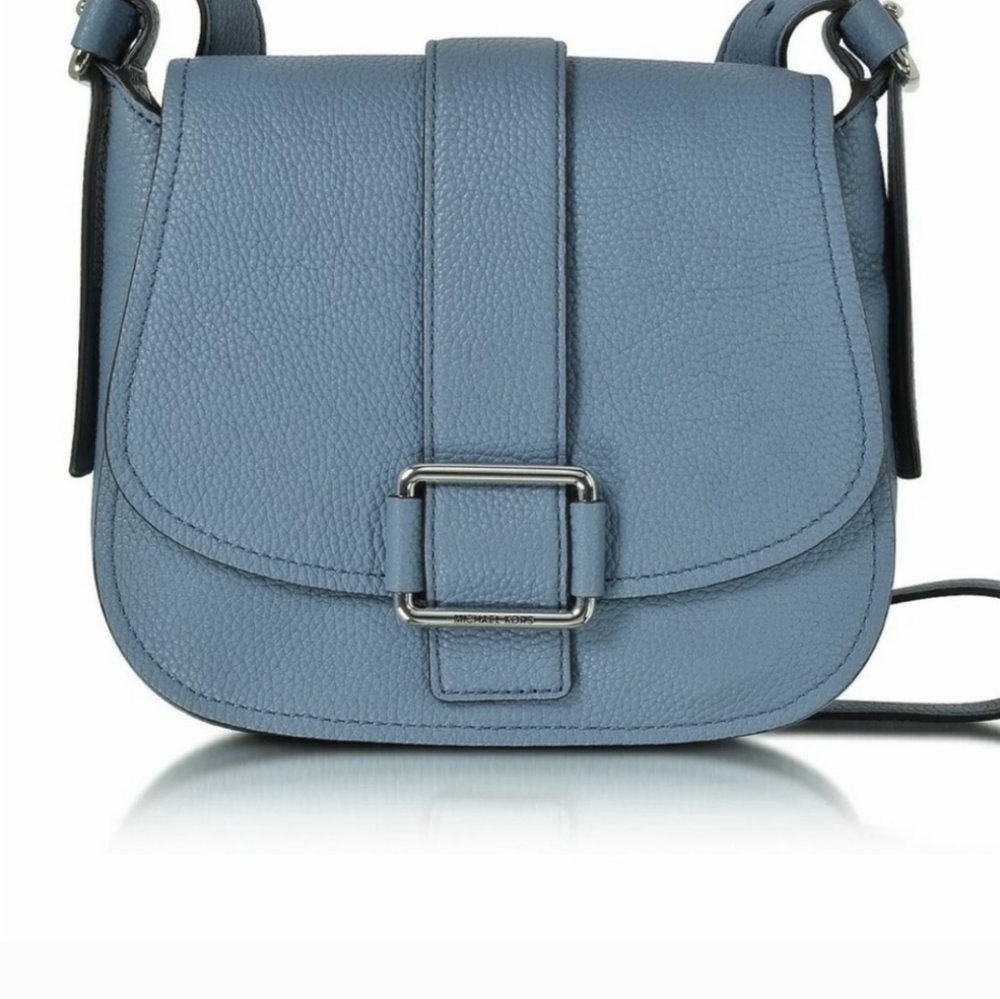 MICHAEL KORS Maxine Large Saddle Bag Blue Pebbled Leather - Picture 6 of 9